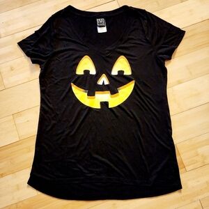 Modern Lux Black Jack-O-Lantern Women's Large L Halloween Tee T-Shirt October